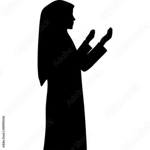 Muslim Woman Standing in Prayer, Islamic Salat Silhouette During Ramadan