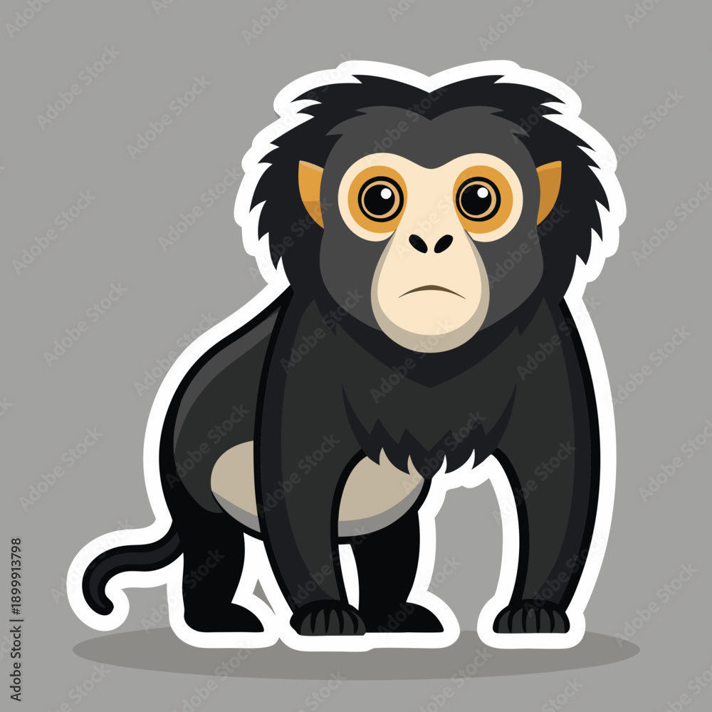 Naklejka premium Cartoon macaque illustration on gray background in a sticker