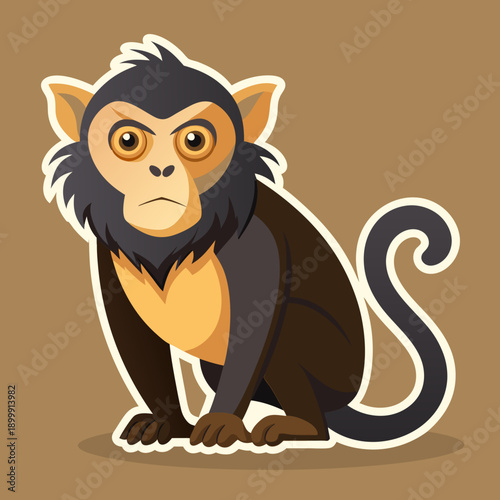 Cartoon monkey with grumpy expression sitting, isolated design asset