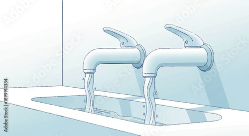 Double Faucet Sink with Running Water.