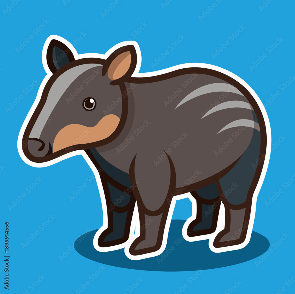 Fototapeta premium Cartoon tapir illustration against blue backdrop for children's materials