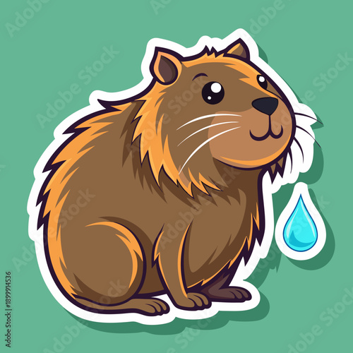 Cartoon Capybara with Water Droplet on Light Green Background