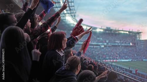Φωτογραφία Crowd of supporters cheering from stands during soccer game composition