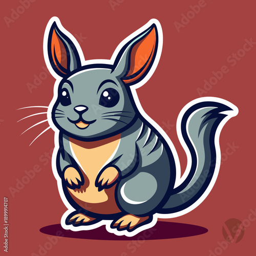 Cute cartoon chinchilla with big eyes on red background