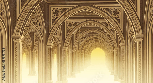 Gothic Archway Interior with Ornate Details.