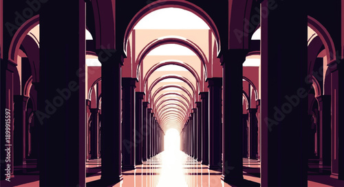Long Corridor with Arches and Columns.