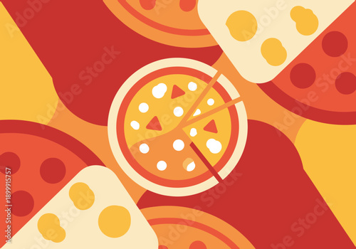 Modern pizza illustration with sliced pieces on a vibrant background. Clean, graphic design perfect for food-related marketing and awareness campaigns.