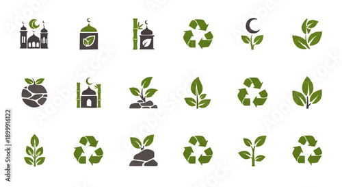 Sustainable Eco Friendly Green Icons Collection.
