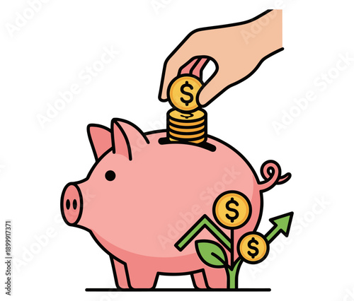 Hand putting coins into a piggy bank, symbolizing savings and financial growth