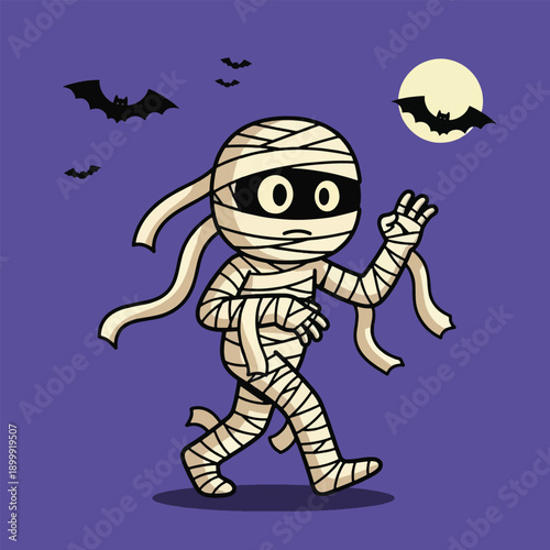 Cute cartoon mummy character walking.