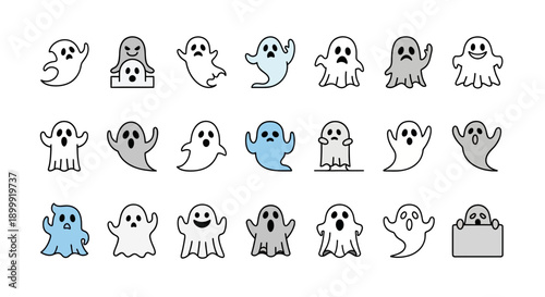 Cute Ghost Icons Set: Spooky Halloween Characters Collection