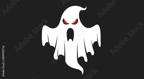 Scary Ghost Icon with Red Eyes and Open Mouth on Black Background