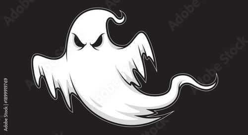 Spooky Ghost Character with Angry Eyes on Black Background