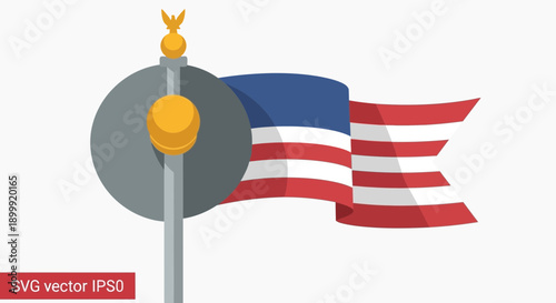 American flag waving on flagpole, USA, patriotic symbol, graphic illustration