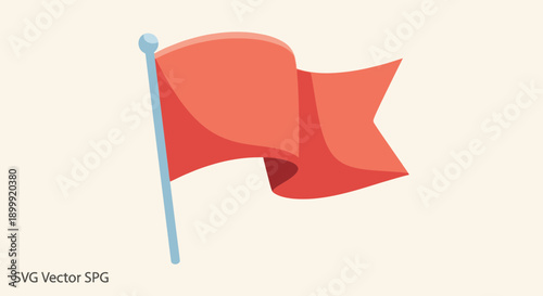Red Flag Waving on Pole, Vector Illustration, Concept of Achievement or Warning