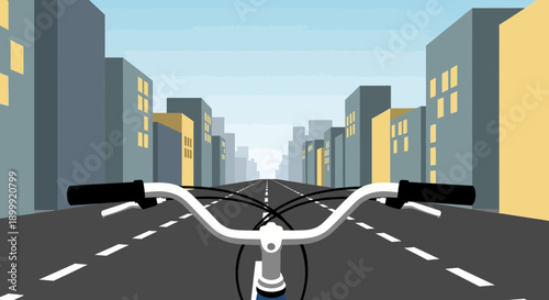 Riding Bicycle Through City Street Perspective, Urban Commute