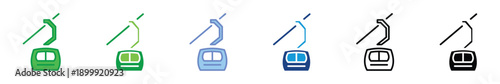 Gondola Lift Icon Set – Cable Car Transportation Symbol in Flat, Line, and Filled Style