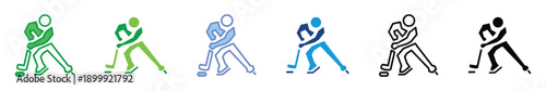 Photography Ice Hockey Player Icon Set – Hockey Sport Action Symbol in Flat, Line, and Fille