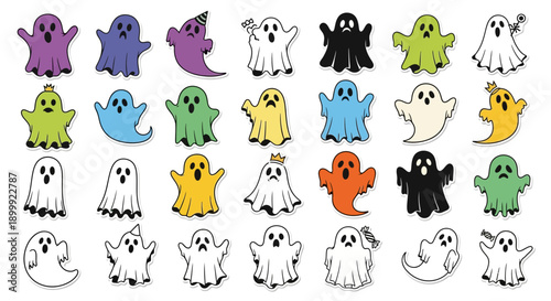 Cute Cartoon Ghosts Collection - Colorful Halloween Characters