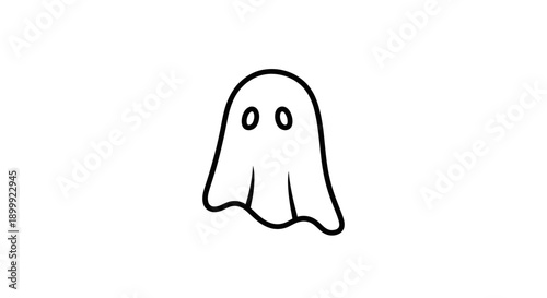 Simple ghost icon, hand drawn outline, white background, minimalist, cartoon style