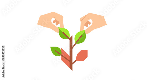 Hands Nurturing Plant Growth: Sustainable Development, Investment, and Care Flat Vector Illustration
