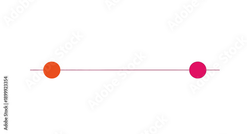 Two contrasting colorful dots connected by a horizontal line on a white background. Minimalist design for timeline, progress, or comparison.