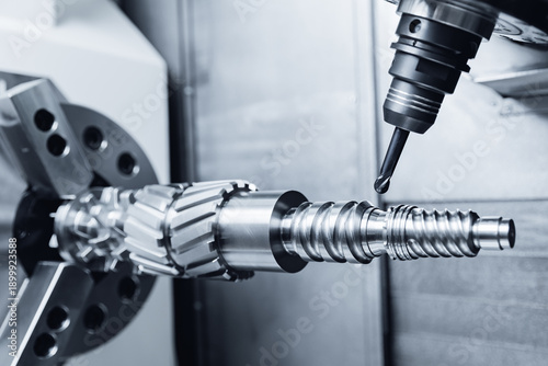 Εκτύπωση καμβά Precision cnc milling machine in action with metal component of turbine wheel