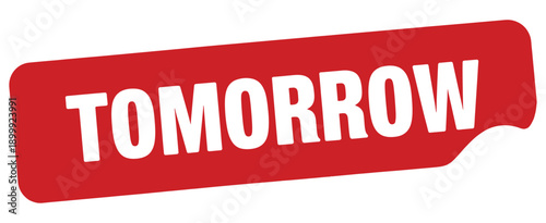 A vibrant red label displays the word tomorrow in bold white lettering