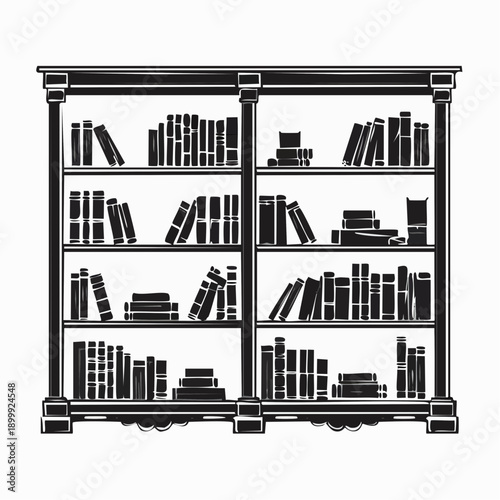 Detailed view of bookshelves filled with vintage books in a dimly lit antique library, showing texture and aged materials.