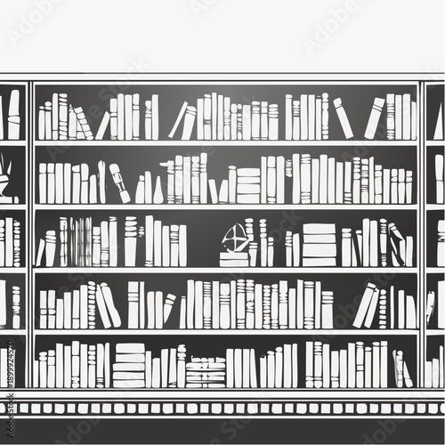 Detailed view of bookshelves filled with vintage books in a dimly lit antique library, showing texture and aged materials.