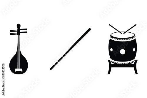 Black silhouettes of traditional musical instruments