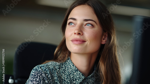 Inspiring professional woman contemplating future office environment portrait