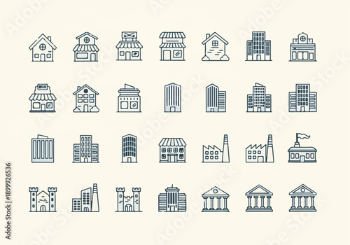 Buildings Architecture Icons Set Vector Illustration