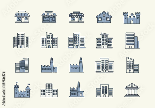 Buildings Architecture Icons Set Vector Illustration