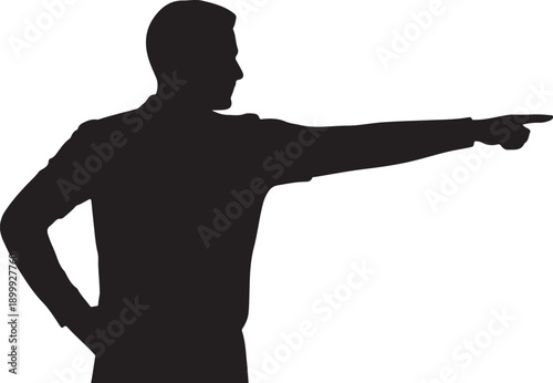 Black silhouette of a man pointing to the right gesture