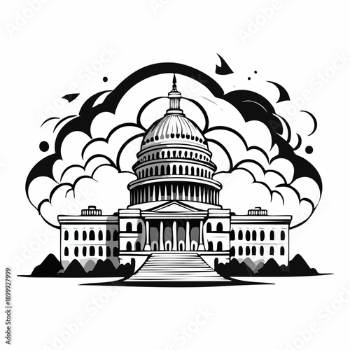 Dramatic clouds loom over the United States Capitol building highlighting an intense atmospheric moment