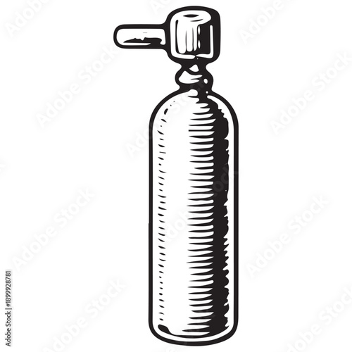 Vintage Oxygen Gas Cylinder Bottle Hand Drawn Industrial Safety Equipment Retro Engraving Icon