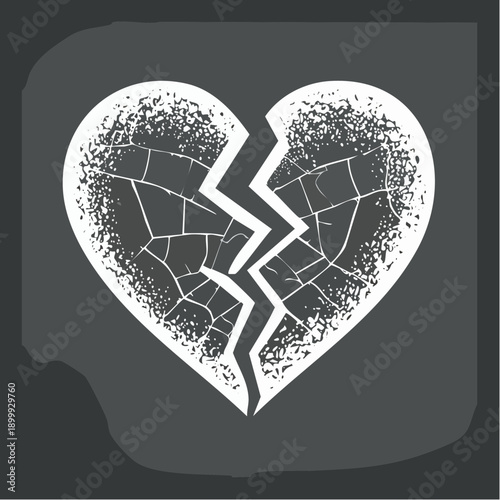 Distressed cracked red heart shape over black background, symbolizing broken love, shattered emotions, loss, pain, and heartbreak concept