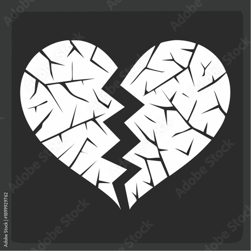 Distressed cracked red heart shape over black background, symbolizing broken love, shattered emotions, loss, pain, and heartbreak concept