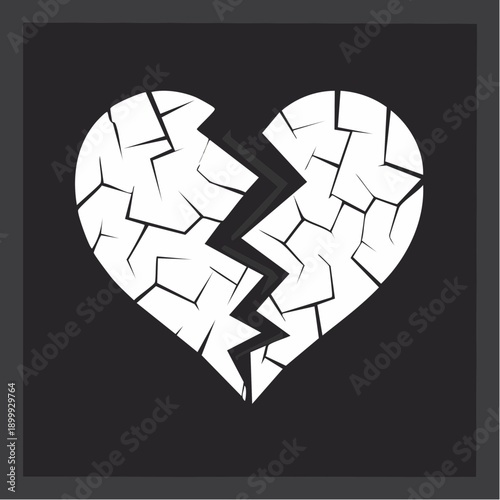 Distressed cracked red heart shape over black background, symbolizing broken love, shattered emotions, loss, pain, and heartbreak concept