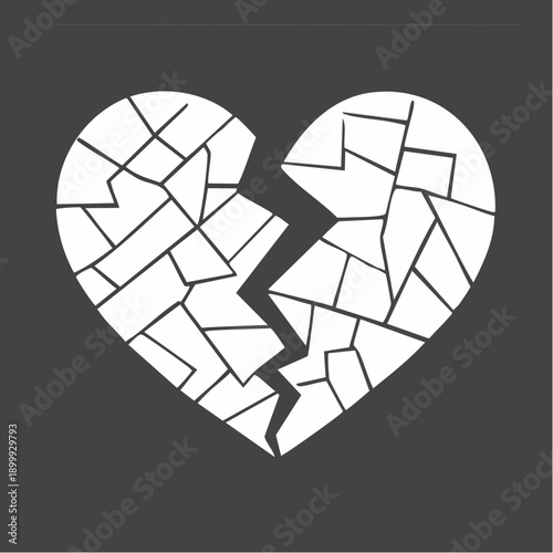 Distressed cracked red heart shape over black background, symbolizing broken love, shattered emotions, loss, pain, and heartbreak concept