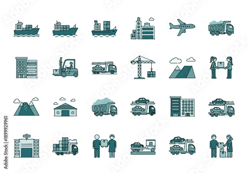 Logistics Transportation Icons Set Vector Illustration