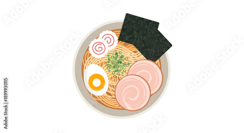 Delicious bowl of ramen with egg and seaweed