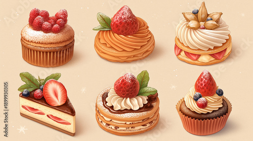 Luxury seasonal dessert illustration in colored pencil style