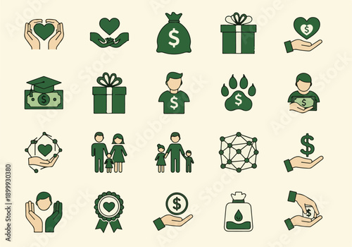 Vector Icons for Charity, Donation, and Social Welfare Concepts