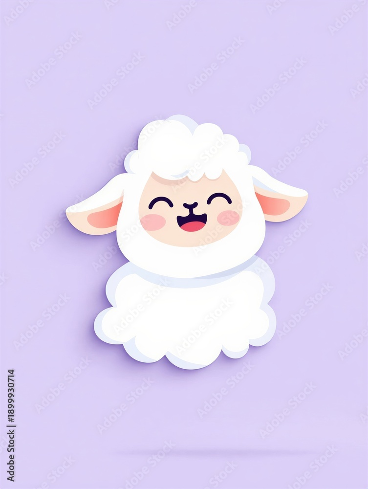Fototapeta premium Cartoon illustration of a cheerful sheep character with a fluffy body and smiling face. Playful and friendly design for children's themes.