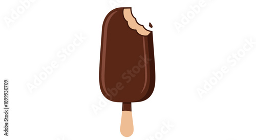 Indulge in a classic summer delight: a rich, bitten chocolate-covered ice cream bar on a stick
