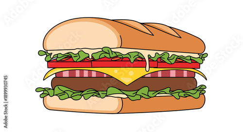 Juicy hamburger sandwich on a bun with cheese and lettuce