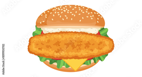 Tempting Crispy Breaded Fish Sandwich with Fresh Lettuce, Tomato, Melted Cheese, and Creamy Tartar