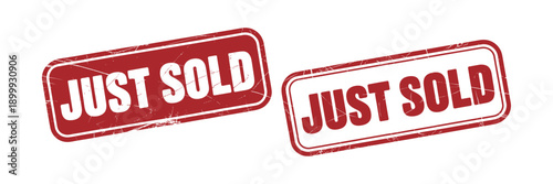 Two red just sold stamps isolated on a white background